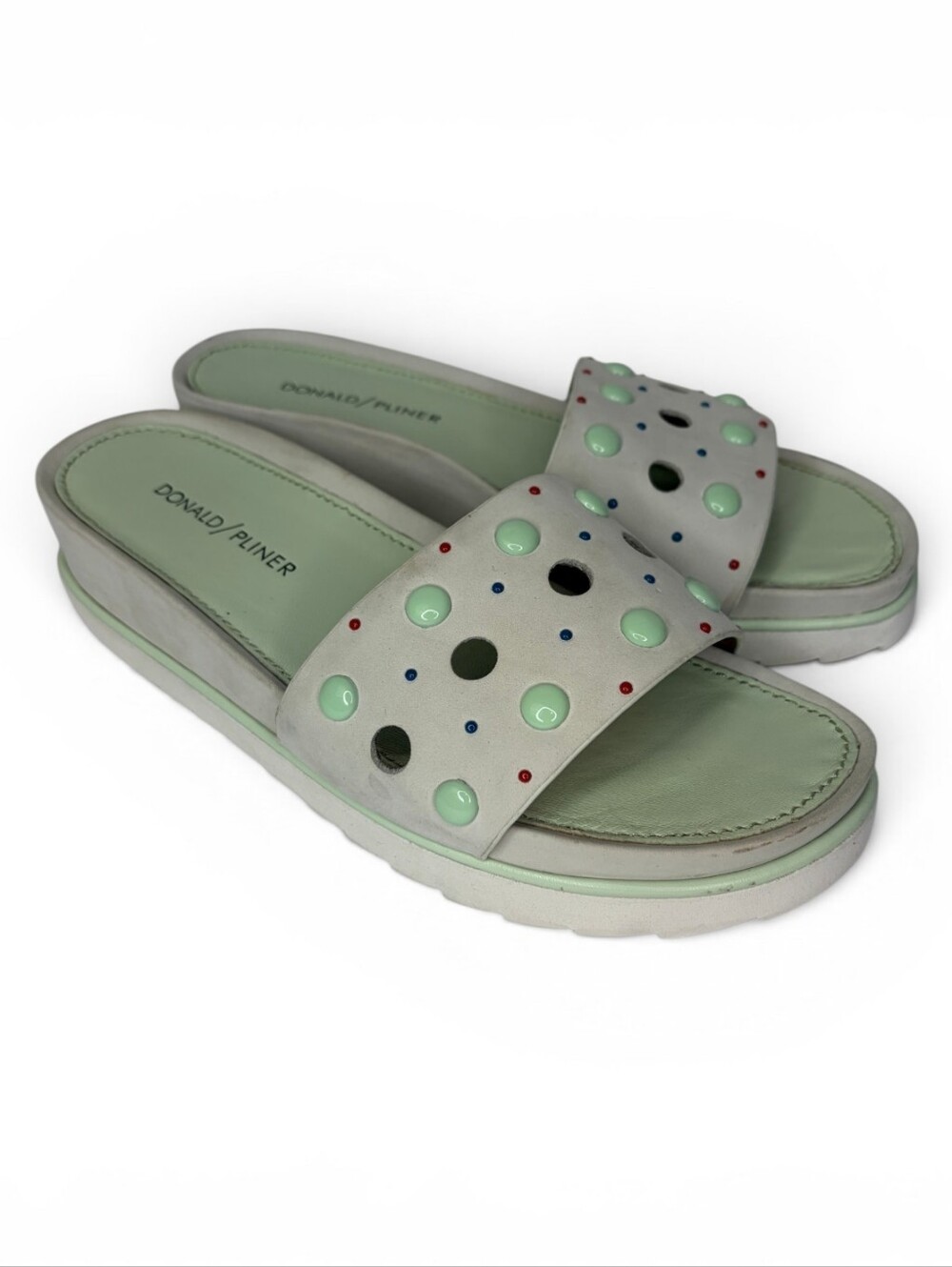 Donald J Pliner Seafoam Green Studded Platform slide sandals 7